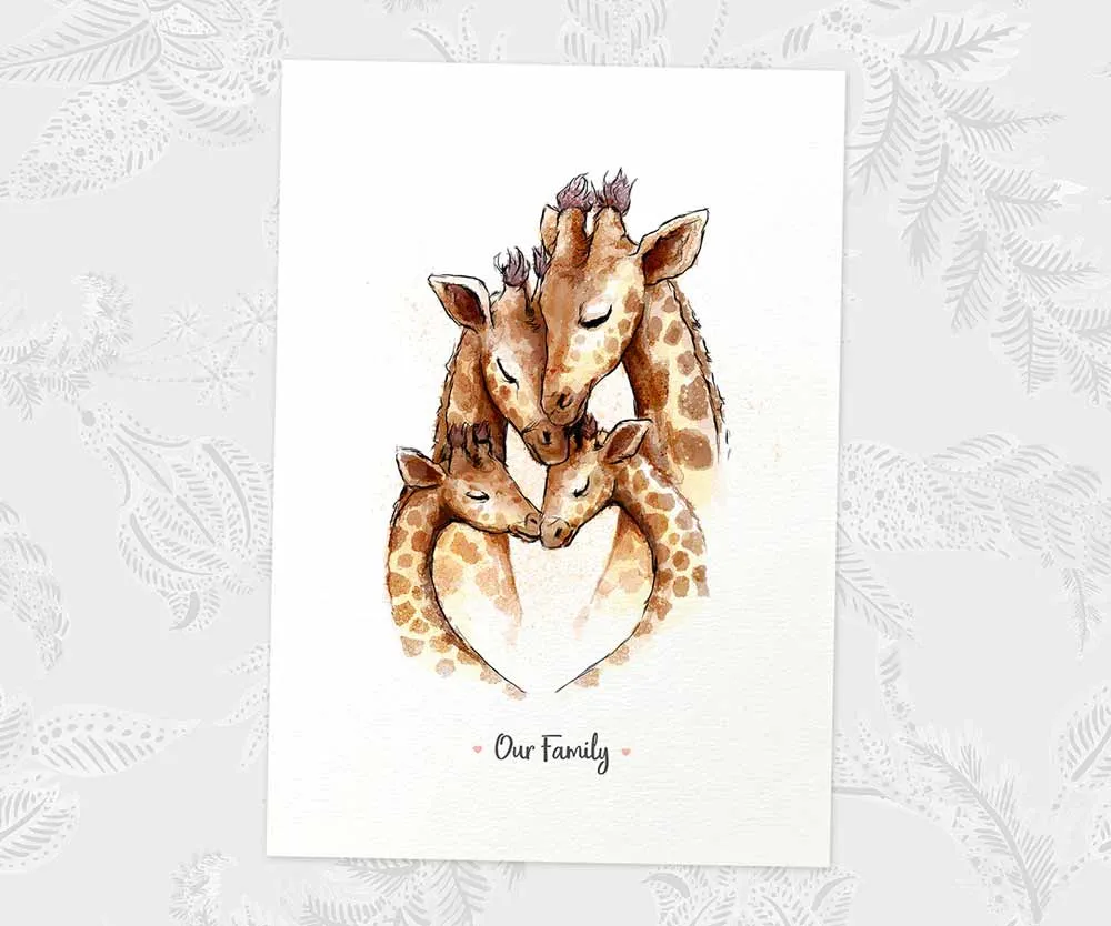 Personalised Giraffe Family of Four Print 2A2B