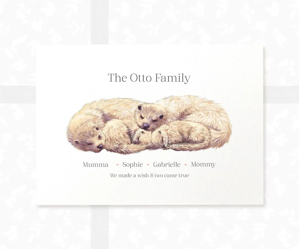Personalised Sleeping Otter Family Portrait
