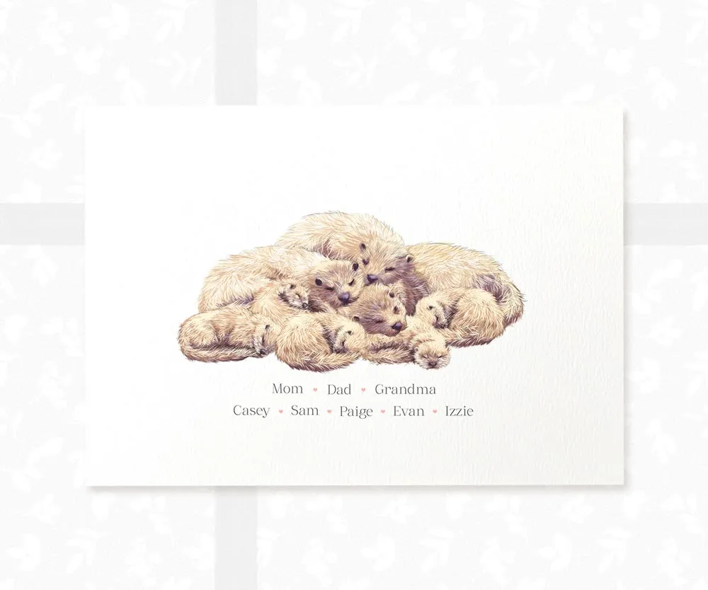 Personalised Sleeping Otter Family Portrait