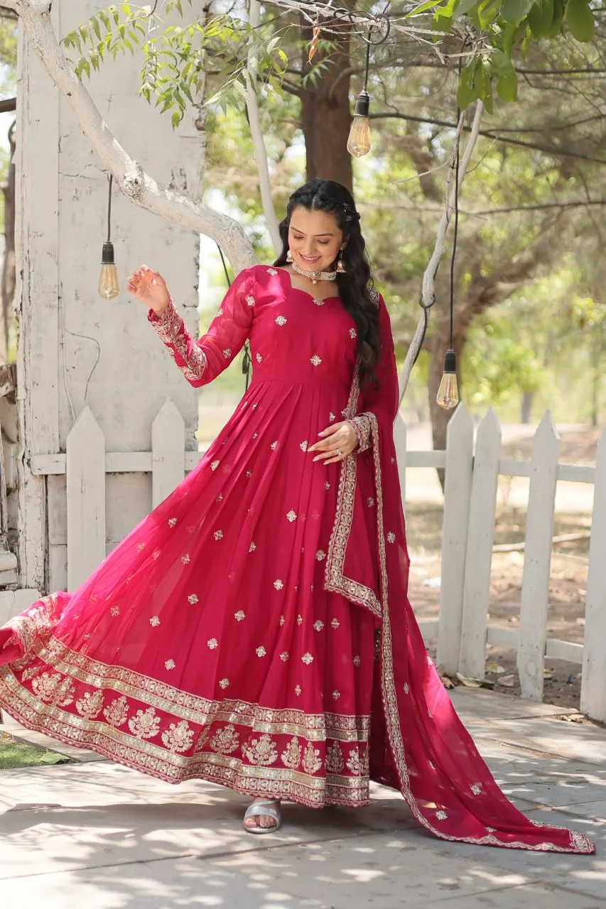 Pink Faux Blooming Gown with Sequins Embroidery and Dupatta