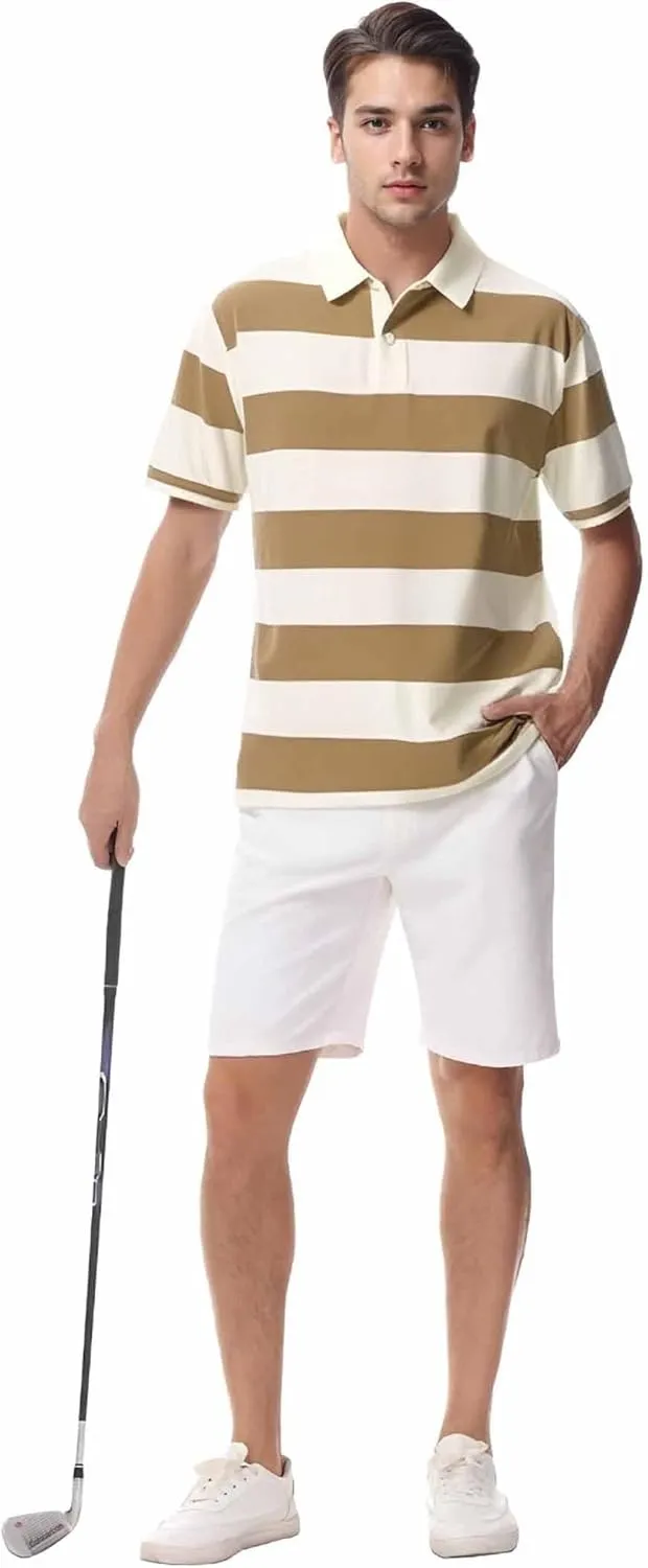 Polo Shirts for Men, Summer Sports Striped Short Sleeve Regular Moisture Wicking Dry Fit Golf Shirt, Sizes S-3XL