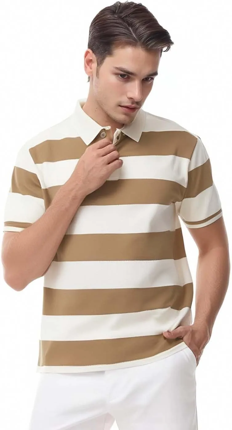 Polo Shirts for Men, Summer Sports Striped Short Sleeve Regular Moisture Wicking Dry Fit Golf Shirt, Sizes S-3XL