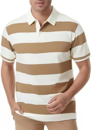 Polo Shirts for Men, Summer Sports Striped Short Sleeve Regular Moisture Wicking Dry Fit Golf Shirt, Sizes S-3XL