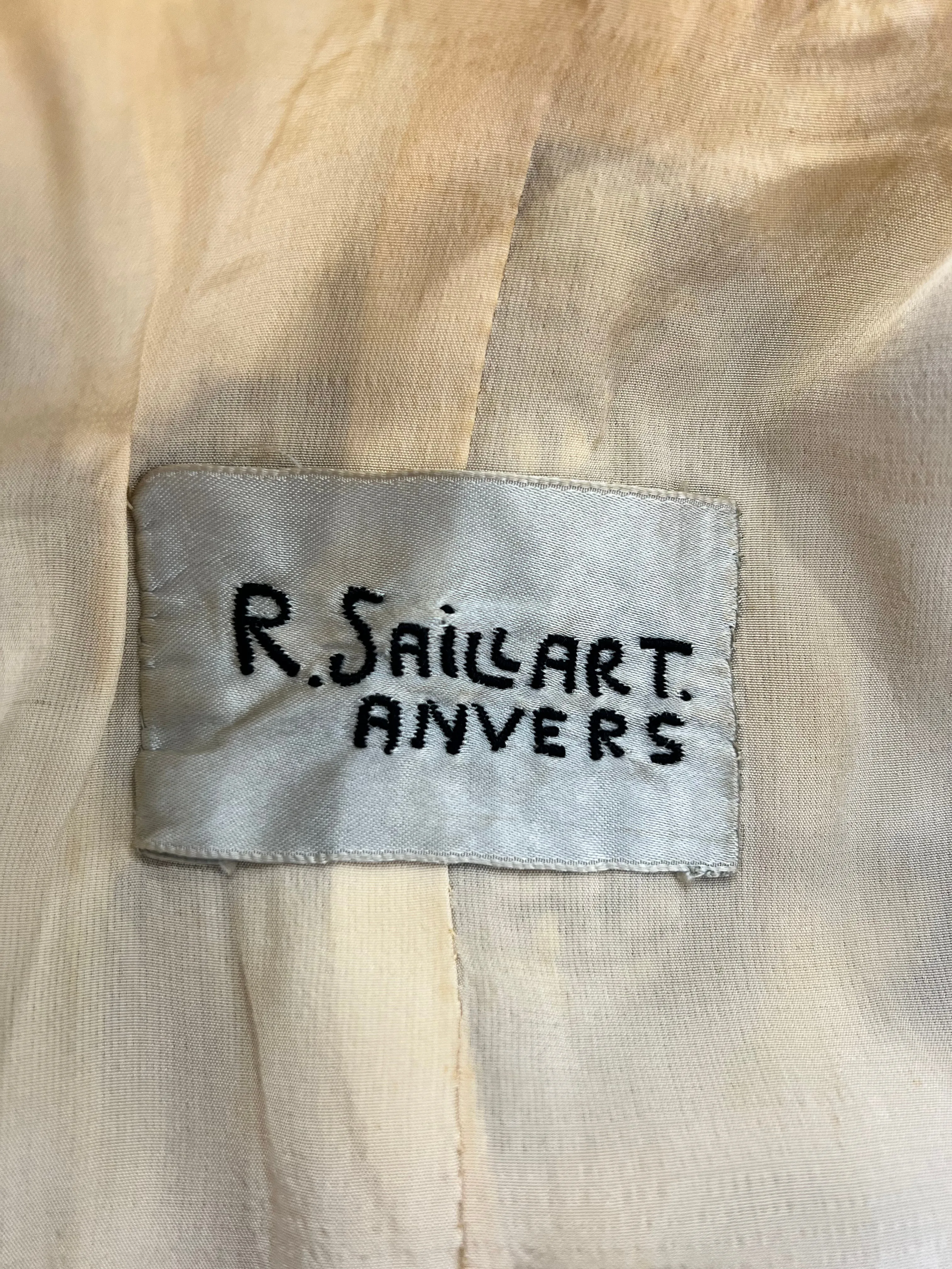 R. Saillart 1940s Custom Beige Blazer w/Brown Allover Hand-Embroidery