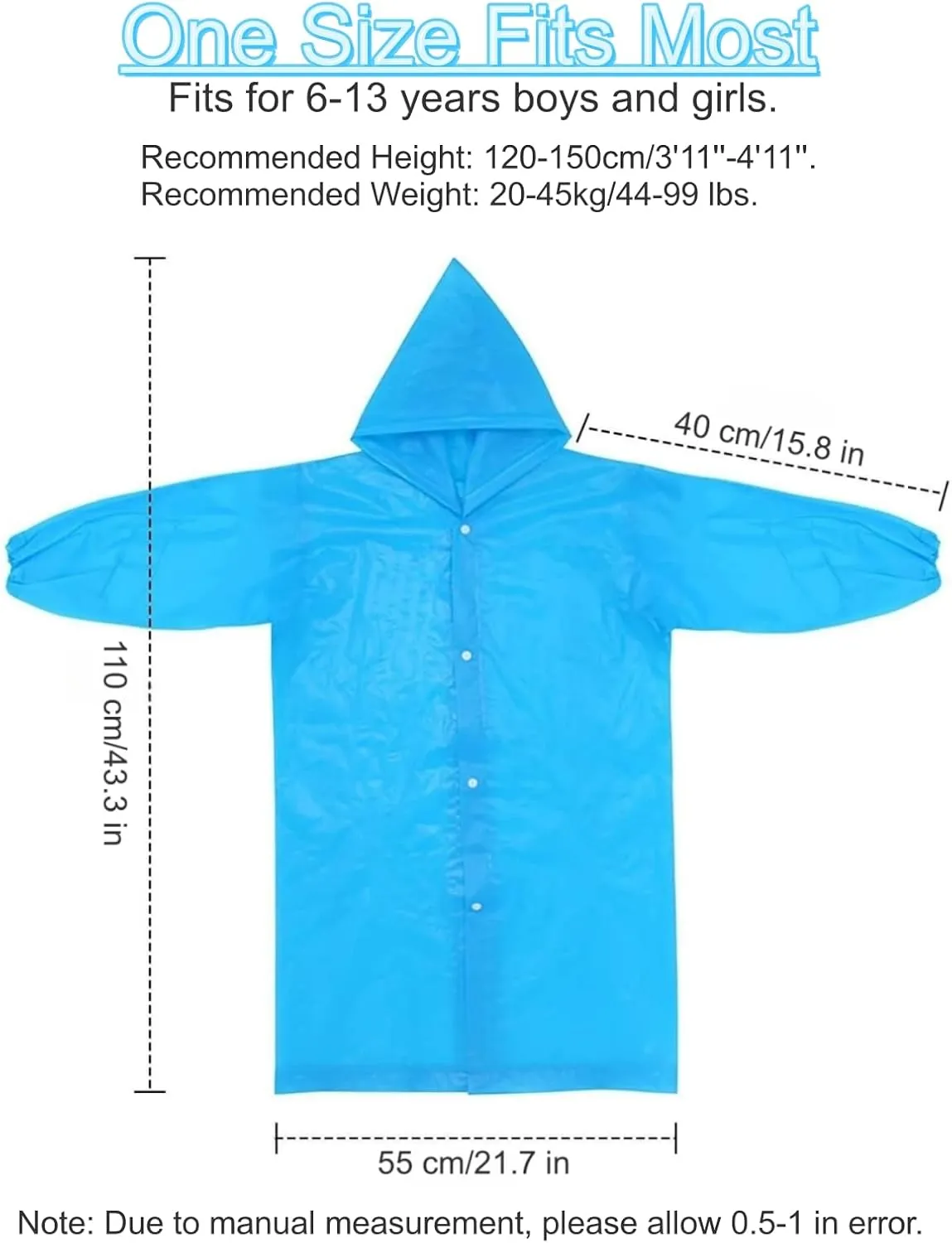 Raincoat Rain Poncho for Kids, 2-5 Pack Reusable EVA Rain Coats for 6-14 Boys Girls, Rain Jackets Gear with Hood
