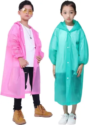 Raincoat Rain Poncho for Kids, 2-5 Pack Reusable EVA Rain Coats for 6-14 Boys Girls, Rain Jackets Gear with Hood