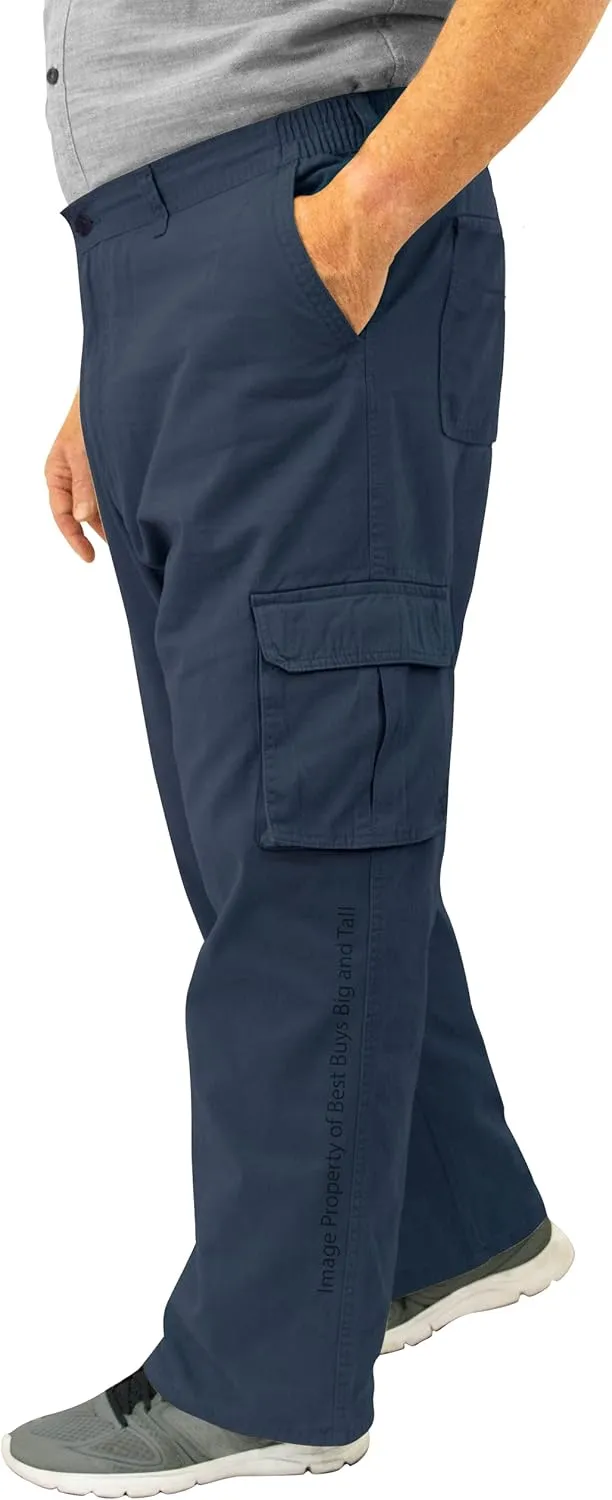 ROCXL Big & Tall Men's Cotton Cargo Pants with Expandable Waist