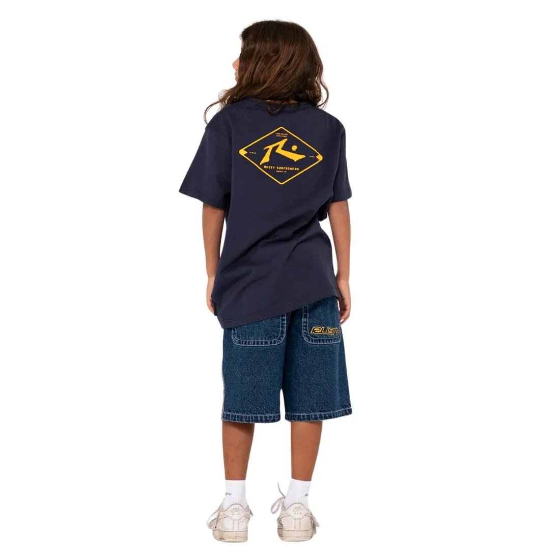 Rusty Boys Flip Daddy Jort Jean Shorts - Deep Sea Blue/Red Gold