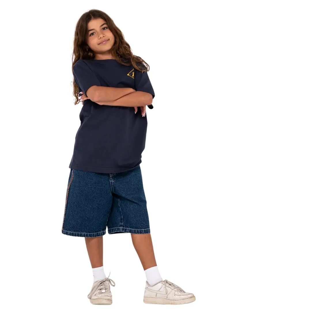 Rusty Boys Flip Daddy Jort Jean Shorts - Deep Sea Blue/Red Gold