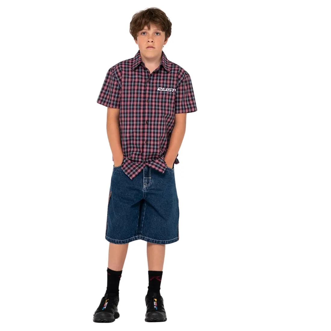 Rusty Boys Flip Daddy Jort Jean Shorts - Deep Sea Blue/Red Gold