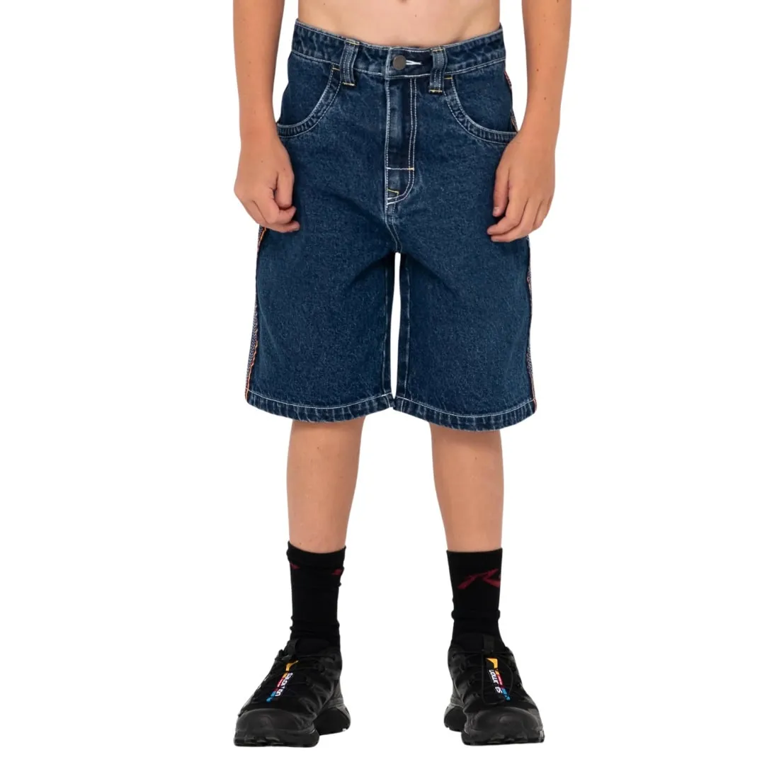 Rusty Boys Flip Daddy Jort Jean Shorts - Deep Sea Blue/Red Gold