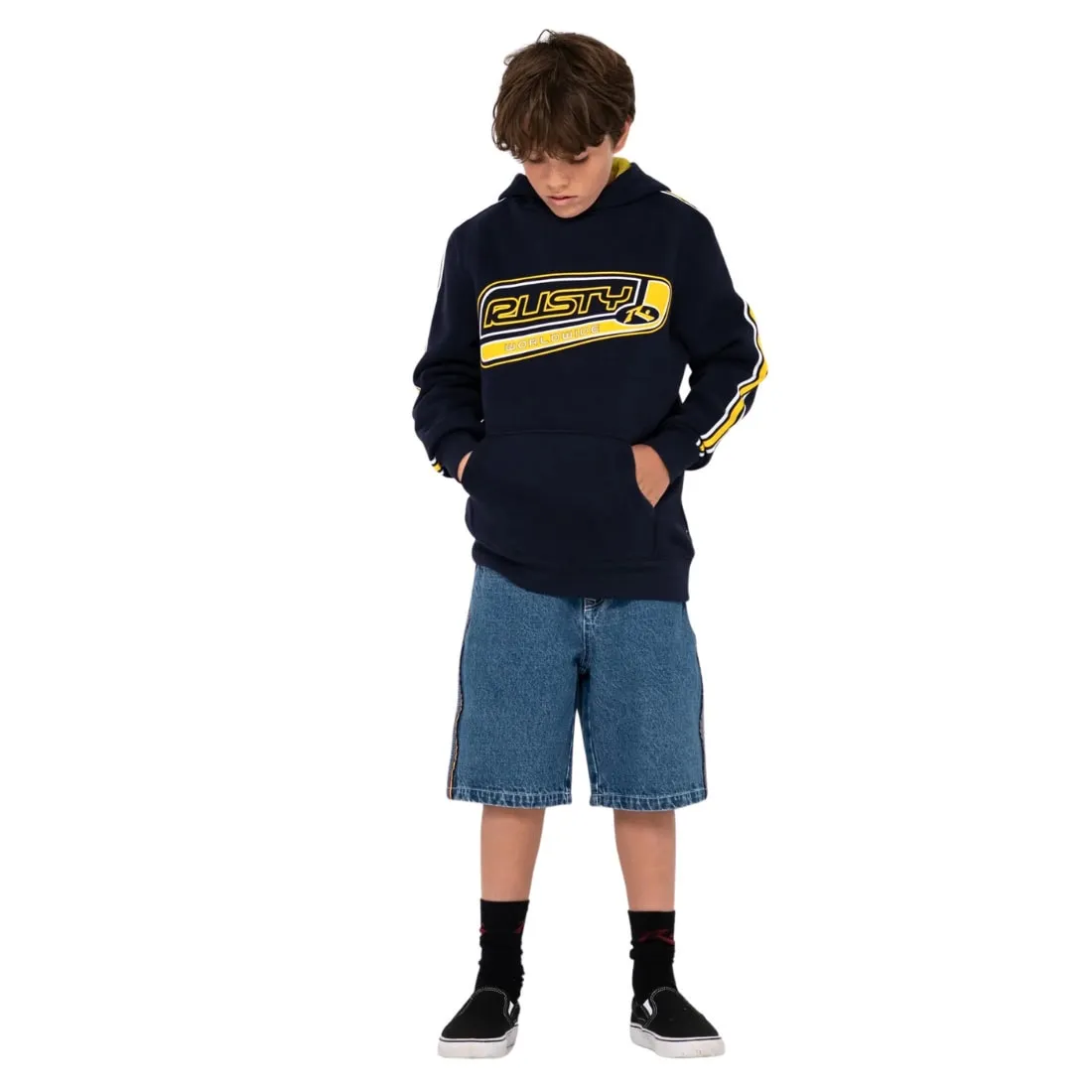 Rusty Boys Flip Daddy Jort Jean Shorts - Deep Sea Blue/Red Gold