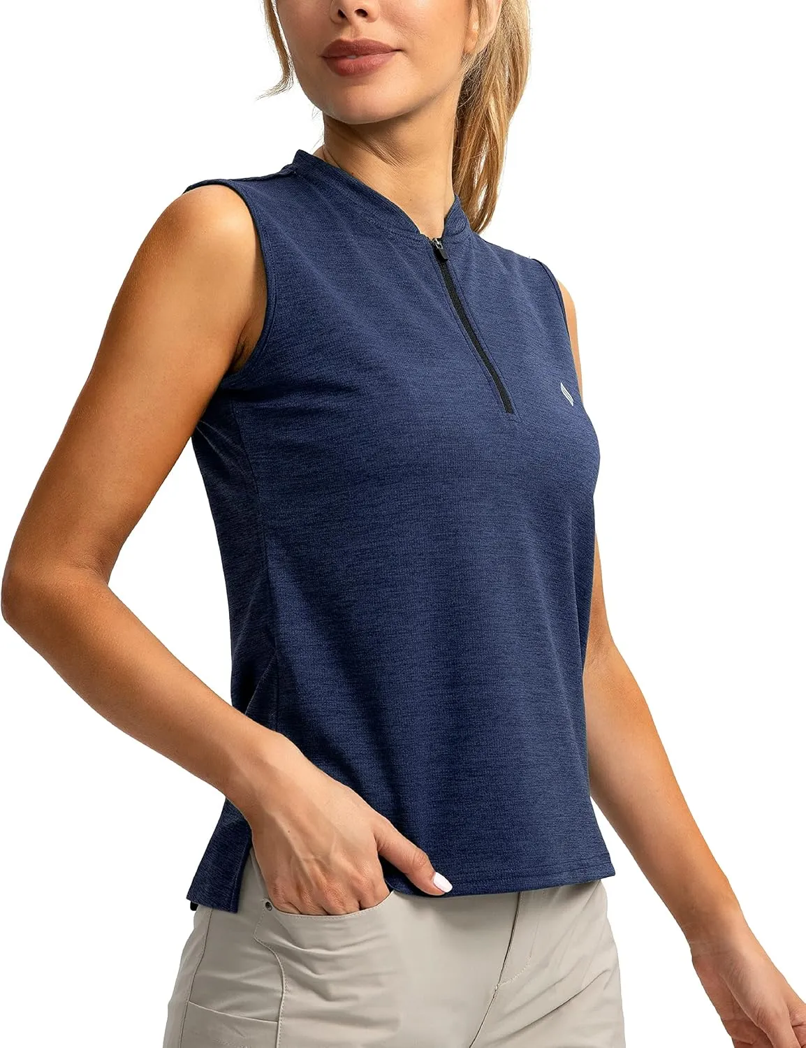 SANTINY Women's Sleeveless Golf Shirt Zip Up Tennis Lightweight Quick Dry Tank Tops Polo Shirts for Women