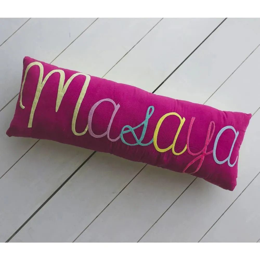 Shape Cushions - Cursive Embroidered Name Pillow - Navy