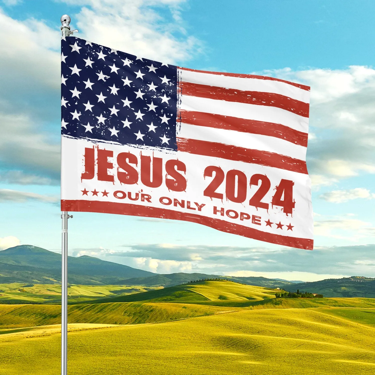 Teesdily | Jesus American Flag Outdoor Yard Flag, Jesus 2024 Our Only Hope Garden Flag, Christ Faith Flags For Room House Garden, Patriotic Gifts