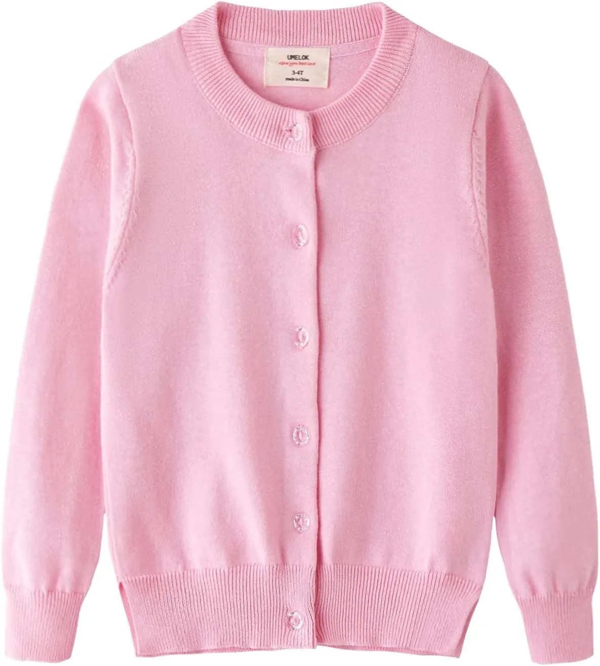 UMELOK Girls' Cardigans Sweater Cotton Button Solid Long Sleeve Knit Sweaters