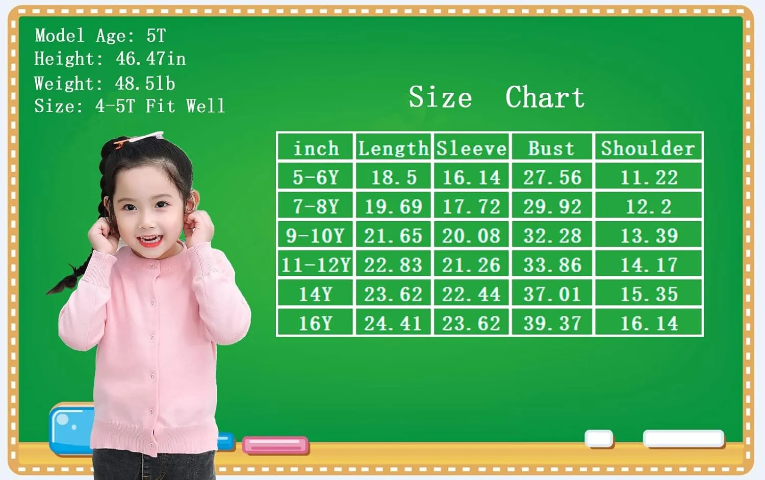 UMELOK Girls' Cardigans Sweater Cotton Button Solid Long Sleeve Knit Sweaters