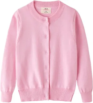 UMELOK Girls' Cardigans Sweater Cotton Button Solid Long Sleeve Knit Sweaters