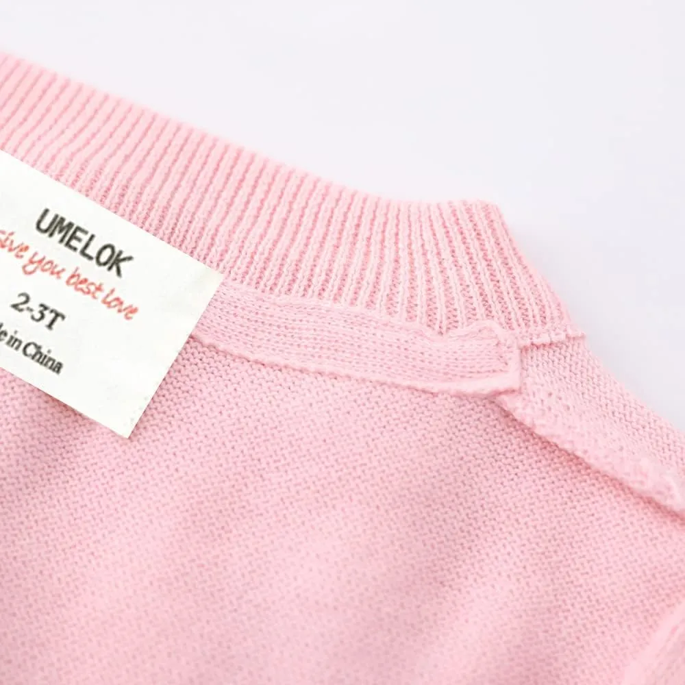 UMELOK Girls' Cardigans Sweater Cotton Button Solid Long Sleeve Knit Sweaters