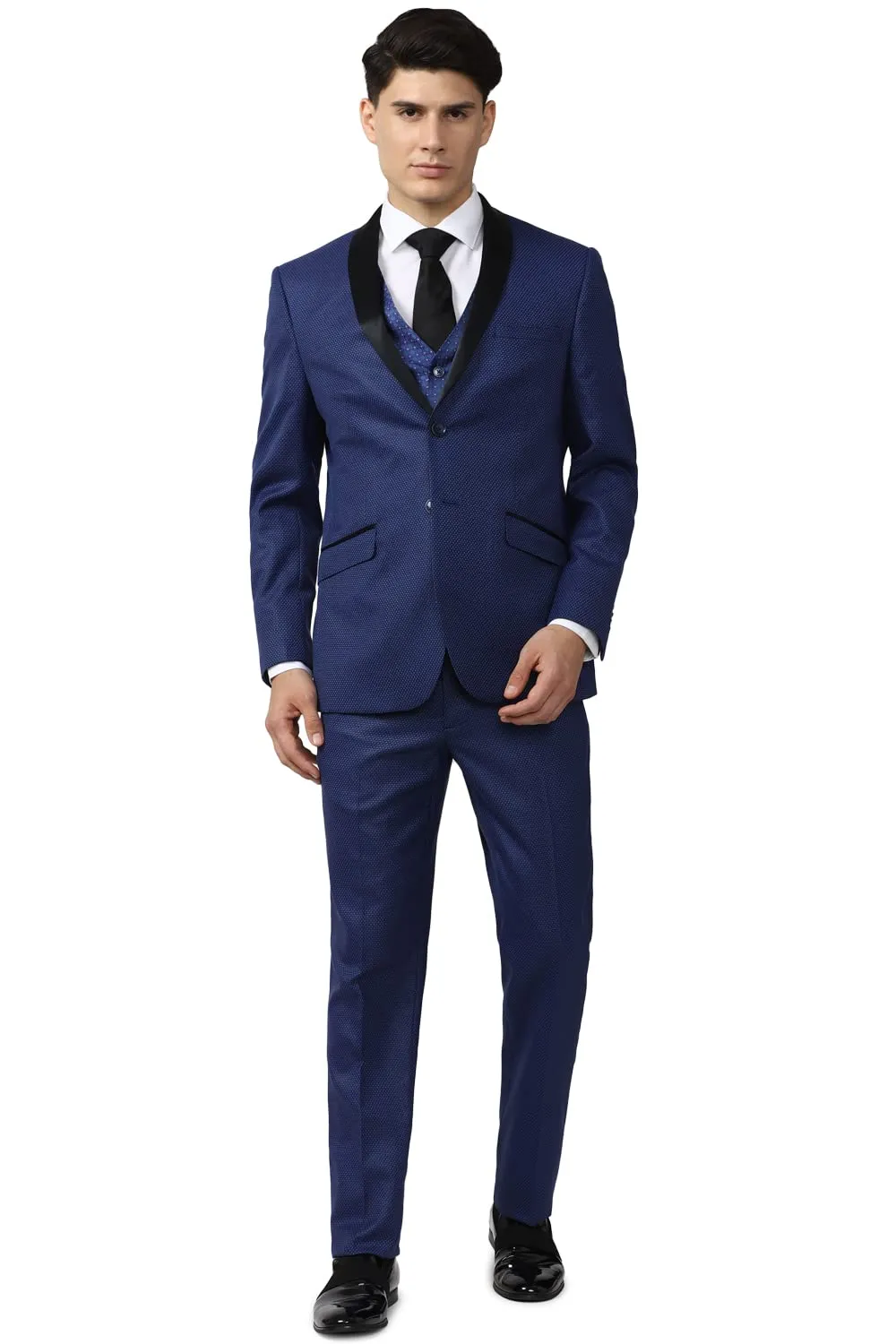Van Heusen Men's Polyester Blend Three Piece Suit (VHSUCSLFT39981_Blue