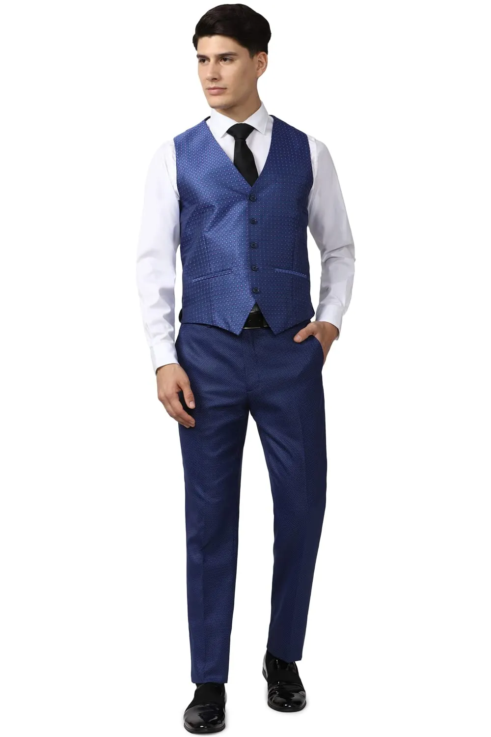 Van Heusen Men's Polyester Blend Three Piece Suit (VHSUCSLFT39981_Blue