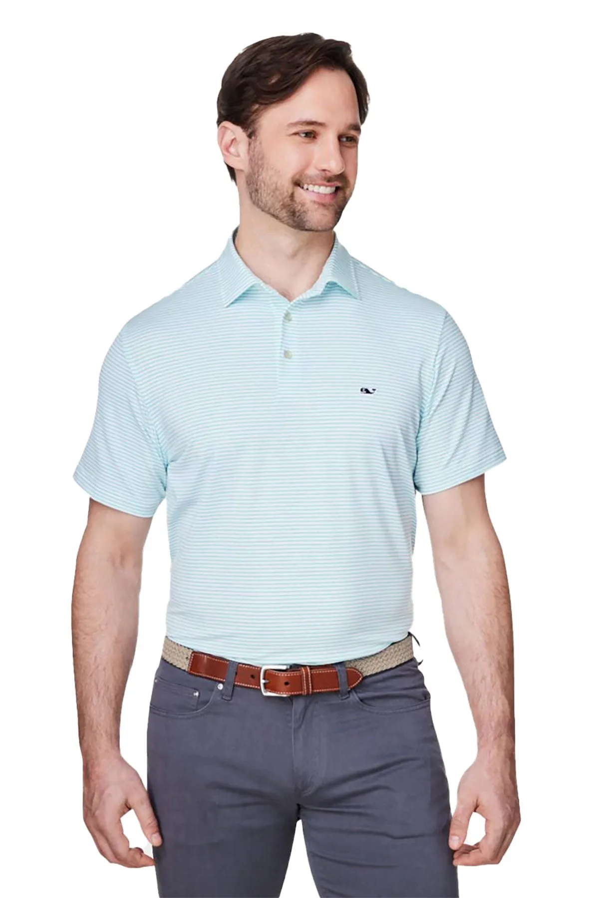Vineyard Vines Custom Mens Bradley Stripe Sankaty Polos, Andros Blue Tejada