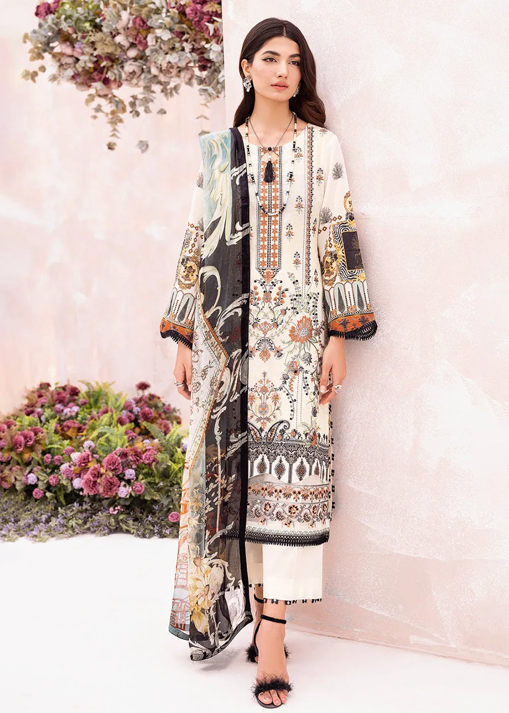 White Pakistani Salwar Suit - Ramsha Mashaal Collection Vol 7 - #L-703
