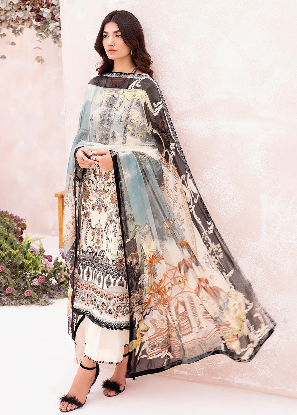 White Pakistani Salwar Suit - Ramsha Mashaal Collection Vol 7 - #L-703
