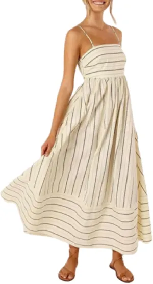 Women Striped Maxi Dress Smocked Backless Spaghetti Strap Long Flowy Dress Sleeveless Boho Aline Sundress