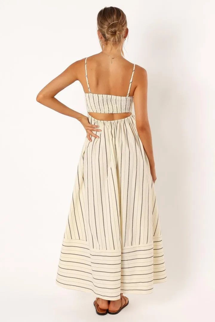 Women Striped Maxi Dress Smocked Backless Spaghetti Strap Long Flowy Dress Sleeveless Boho Aline Sundress