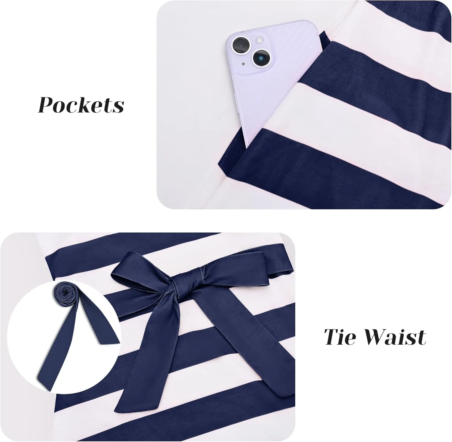 Women's Summer Dresses 2025 Striped Cap Sleeve T Shirt Crewneck Casual Dress A Line Tie Waist with Pockets